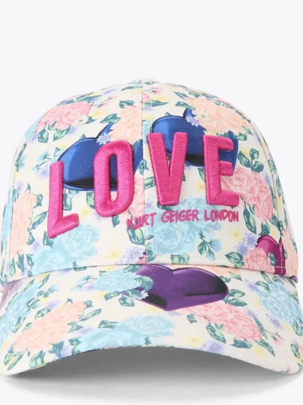 Kurt Geiger Floral 'LOVE' Pink Embroidered Baseball Cap